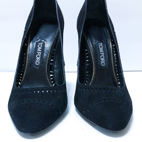 Tom Ford Black Suede Laser Cut Out Stiletto Pumps Heels Size 40.5 or US 10.5 - Picture 4 of 11